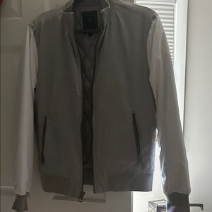 Theory Gray and White Bomber Jacket